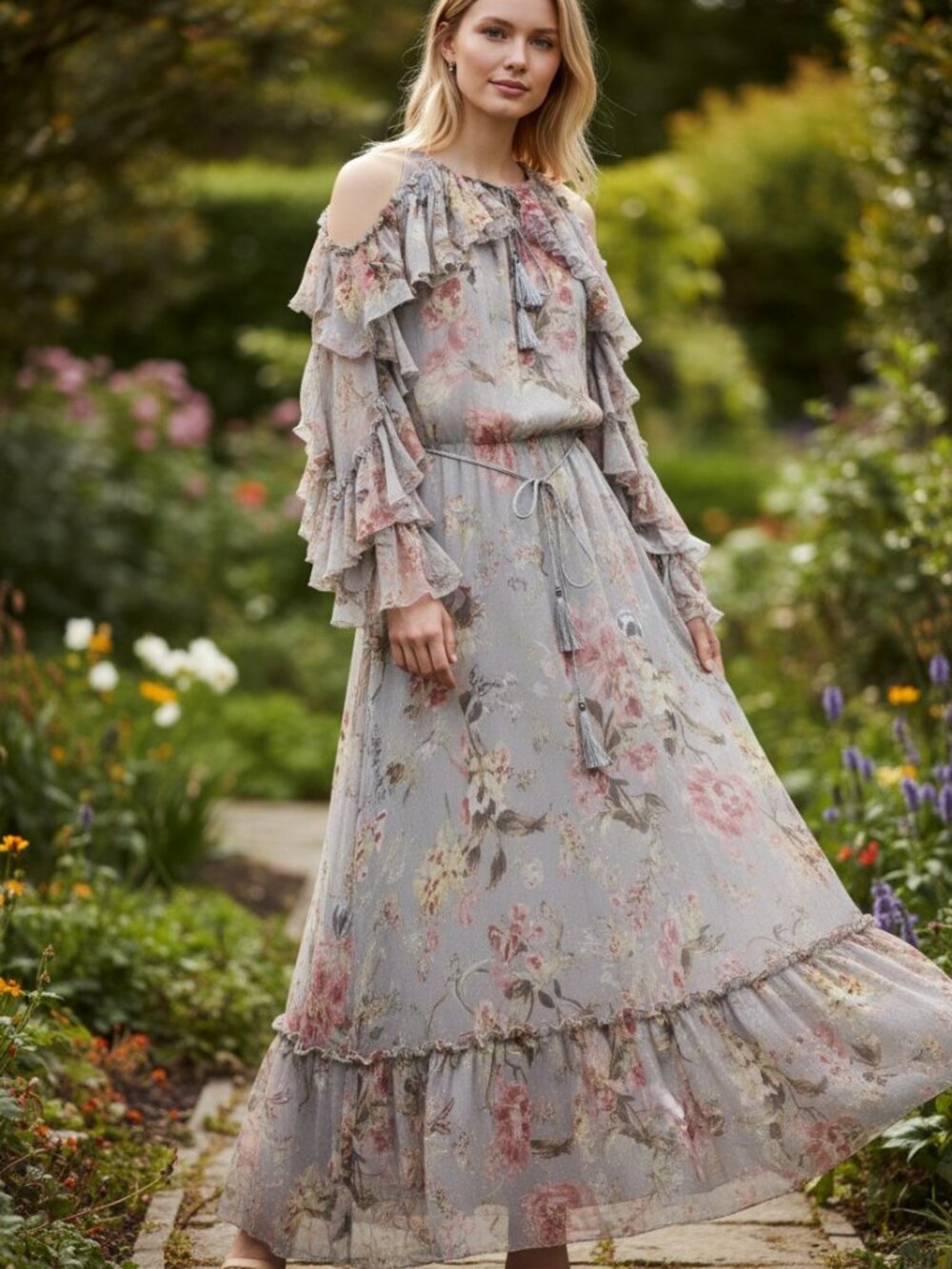 Zimmerman Floating Floral Print Chiffon-Silk Maxi Dress
